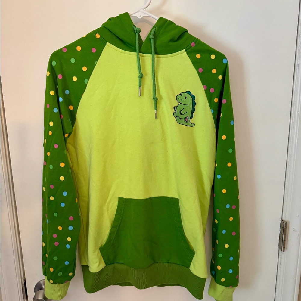 ME Moriah Elizabeth Pickle Green Dinosaur Hoodie with Polka Dots